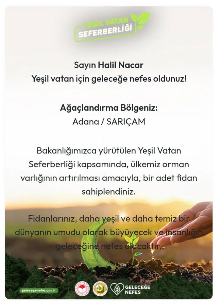 Nacar’dan ‘Yeşil  Vatana’ destek